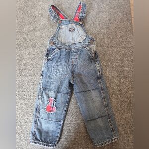 OshKosh B’gosh Toddler Denim Overalls 3T Plaid Lined Patchwork